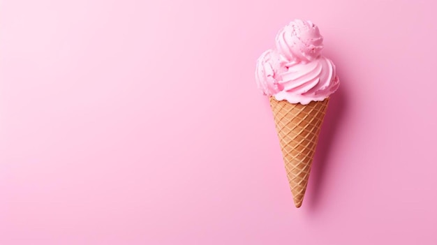 Un cono de helado rosa sobre un fondo rosa