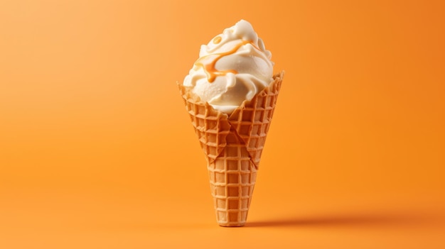 Cono de helado sobre fondo brillante Concepto mínimo de verano Generativo ai