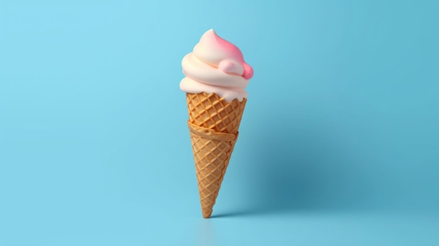 Cono de helado sobre fondo de color estilo minimalista IA generativa