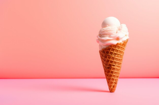 Cono de helado sobre fondo rosa