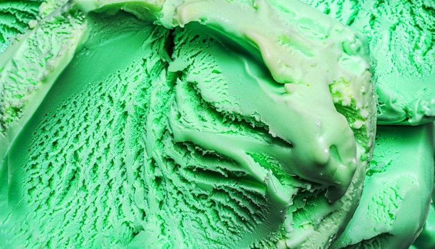 Un cono de helado verde con un color verde