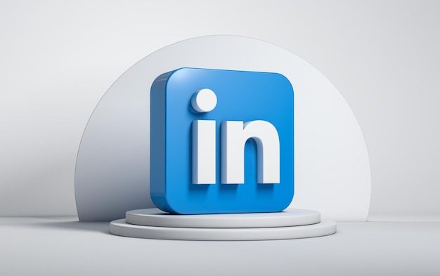 Ícono de Linkedin en un podio Representación 3D Representación 3D de un ícono de Linkedin en un podio