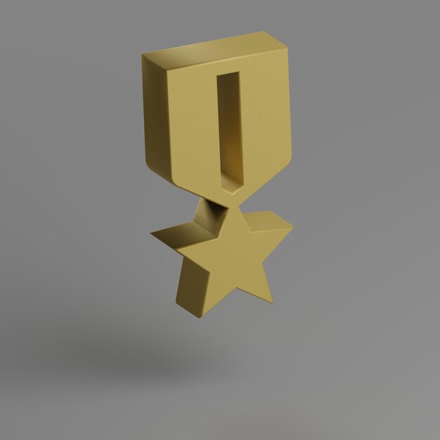 Ícono de la medalla Símbolo amarillo Íconos sociales en fondo gris Ilustración de renderización en 3D Pat de fondo