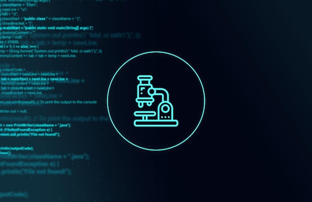 Ícono de microscopio de investigación del ciberespacio aprendiendo sobre noticias en el mundo digital