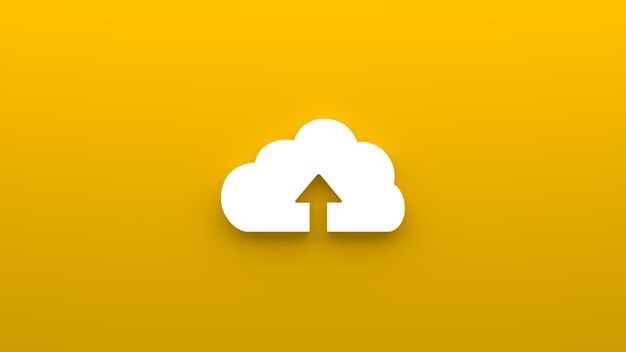 Ícono minimalista para cargar en la nube Almacenamiento en la nube Representación 3d de un ícono plano en un amarillo