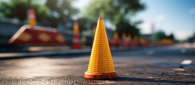 Foto un cono naranja se encuentra en la carretera