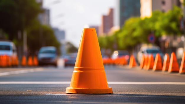 cono de tráfico naranja colocado en la carretera