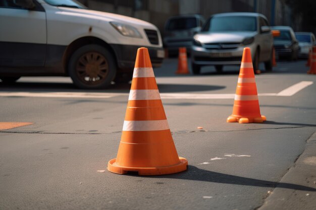 Cono de tráfico utilizado como marcador temporal para coche averiado