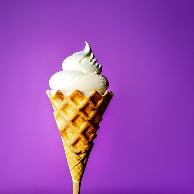 Un cono de waffle con un fondo morado y un fondo morado.