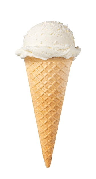 Foto cono de waffle de helado sobre un fondo blanco
