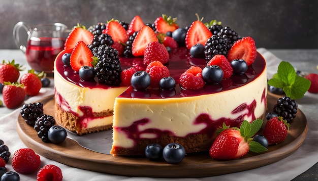 Conocedor de pastel de queso con nuevas bayas de placer culpable embellecimiento