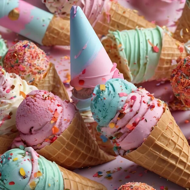 Los conos de helado llenos de confeti