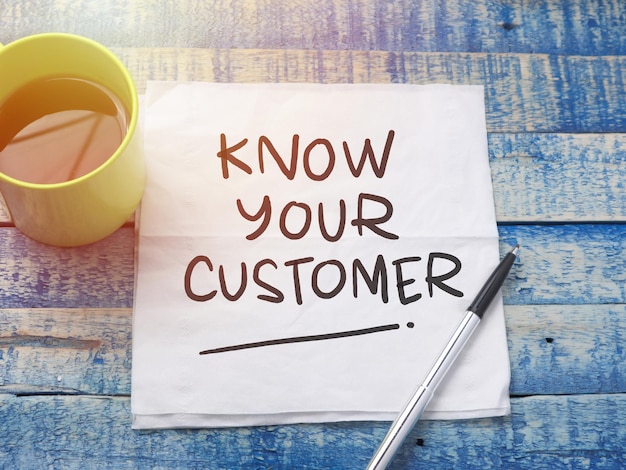 Conozca a sus clientes texto en papel éxito vida y negocios motivacional concepto inspirador