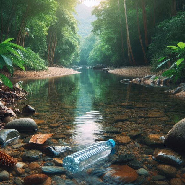 Foto conservação ecológica os resíduos plásticos ameaçam a vida selvagem das florestas e dos rios