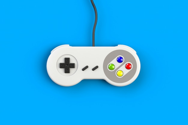 Consola de videojuegos GamePad. Concepto de juego. Vista superior retro joystick aislado, 3D rendering