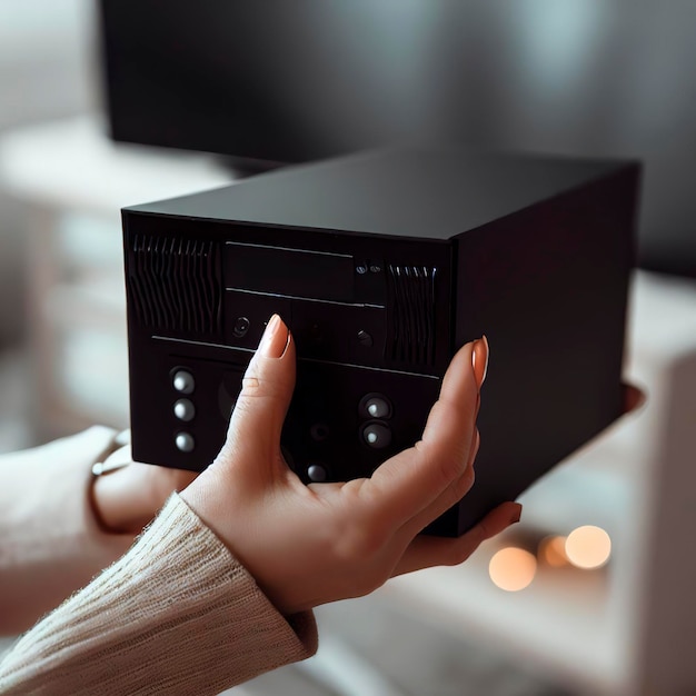 Console de TV na mão da mulher