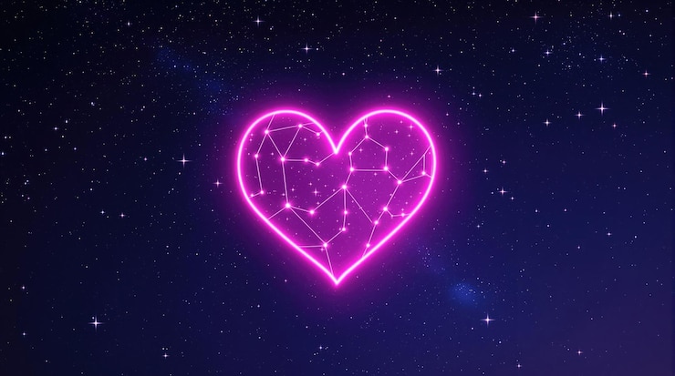 Foto la constelación del corazón brillante que brilla en el cielo nocturno con estrellas y elementos cósmicos que iluminan el fondo oscuro del universo.