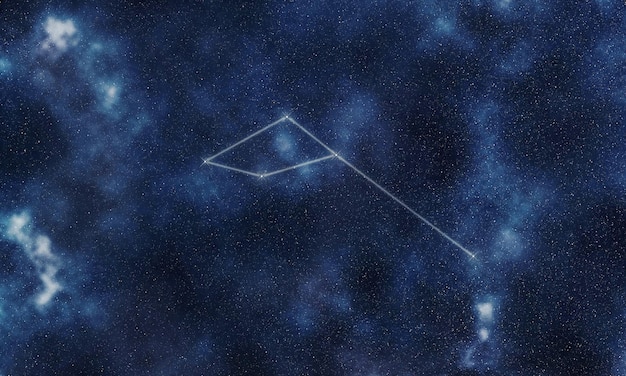 Constelación de estrellas de Delphinus, cielo nocturno, líneas de constelación de delfines