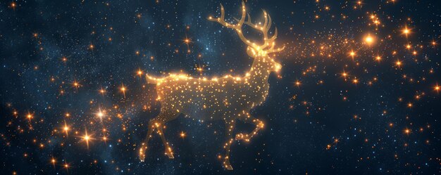 La constelación de renos iluminados en el cielo estrellado de la noche muestra la belleza cósmica y el espíritu navideño