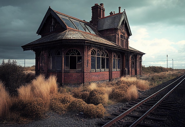 Construção de estação ferroviária abandonada gerada por IA