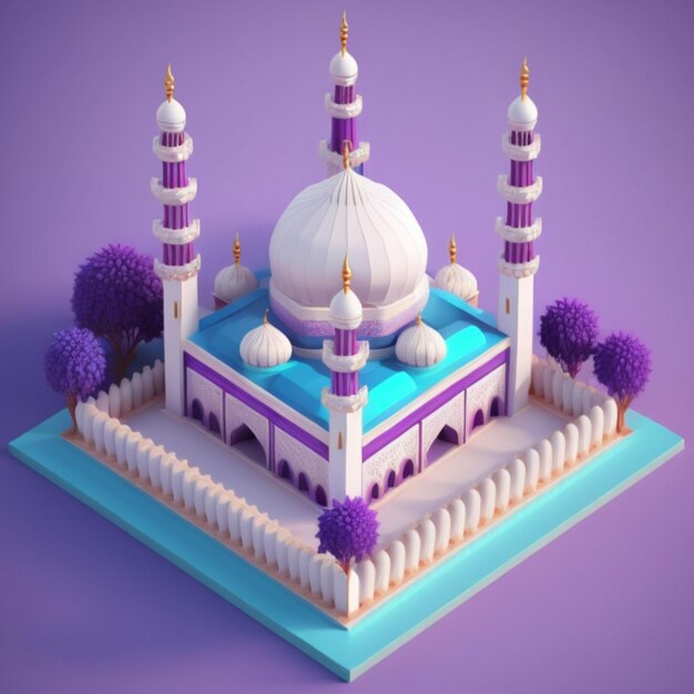 Construção de mesquita isométrica 3D gerada por IA