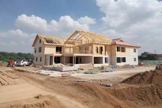 Foto construção de nova casa residencial em andamento no canteiro de obras