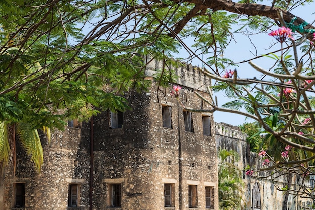 Construção de pedra com as paredes da fortaleza Zanzibar Tanzânia