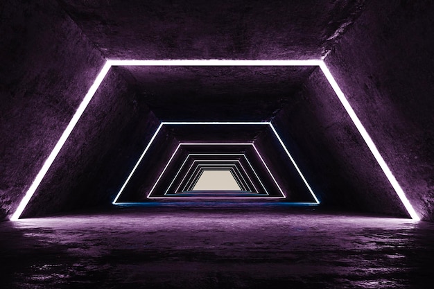 construção de túnel 3D com luzes de neon
