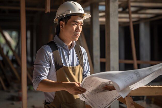 construcción de asain trabajando con planos