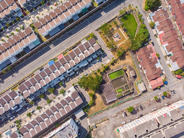 Construcción de la ciudad natal de la ciudad con la vista superior de Ariel