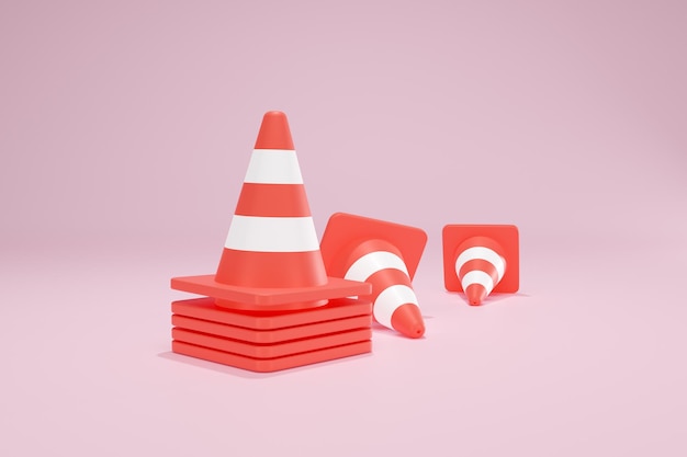 Construcción de cono de tráfico rojo de renderizado 3D aislado sin formato número dos