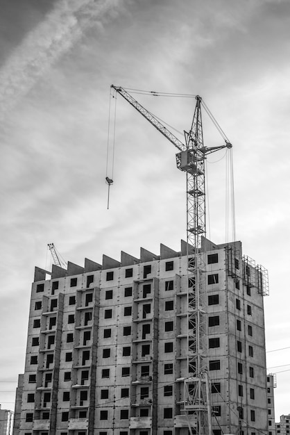 Construcción de edificios de gran altura y grúa de columna.