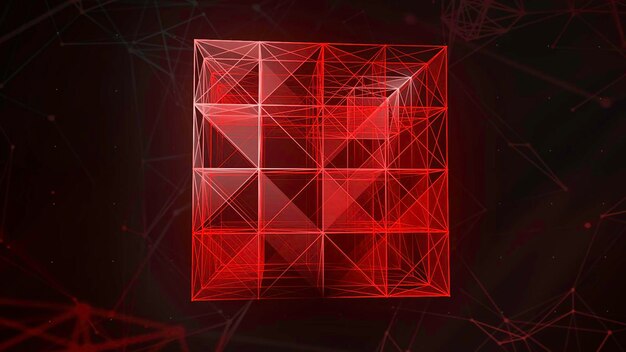 Construcción lineal en movimiento de cubo geométrico, líneas coloridas se ensamblan en cubo en proyección d