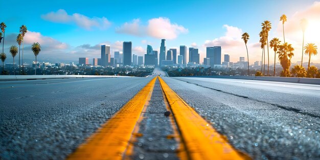 Foto construcción moderna de carreteras en los ángeles estados unidos concepto de carreteras urbanas y edificios de la ciudad construcción de carreteras infraestructura de desarrollo urbano edificios de la ciudad de los ángeles