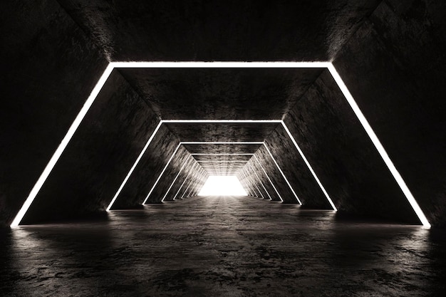 Construcción de túneles 3d con luces de neón.