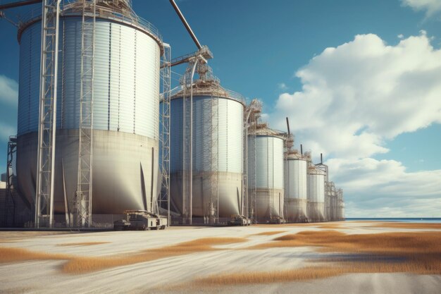 Construcciones metálicas de graneros para el almacenamiento y la exportación de trigo y maíz generados por AI