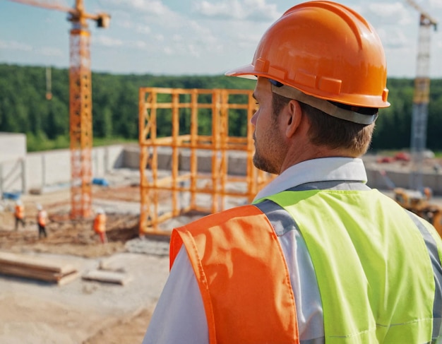 Constructor con uniforme y equipo de protección trabajando en la construcción