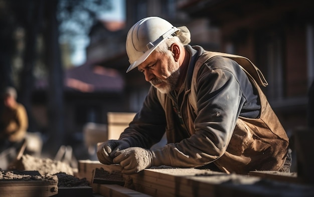 Construidor de canteiro de obras trabalhando com IA de concreto