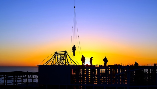 Foto construindo sonhos foto gratuita de trabalhadores da construção civil ao pôr do sol testemunhe a arte do progresso