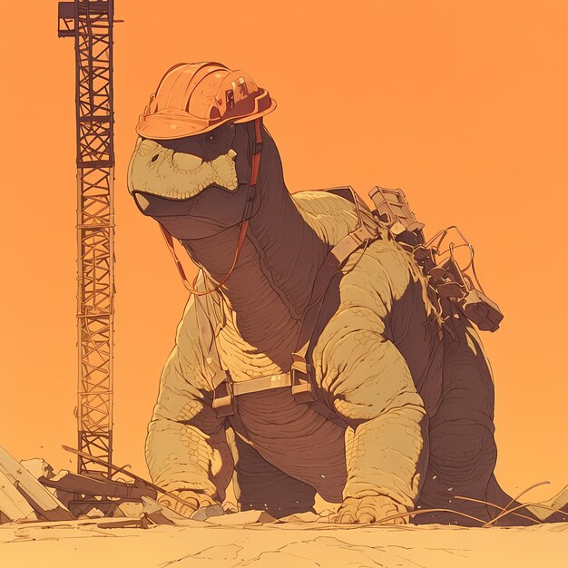 Foto construindo um dinossauro de aventura pré-histórica em hard hat