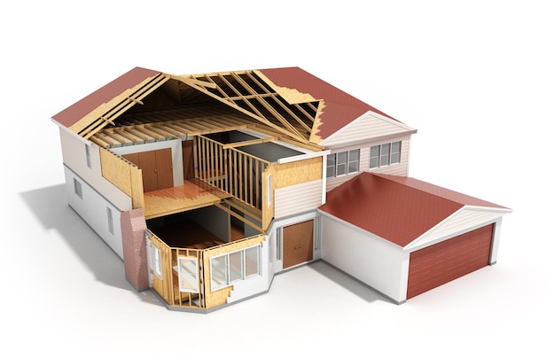 construir casa imagen tridimensional 3d render sobre fondo blanco