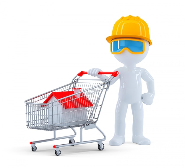 Construtor com carrinho de compras. compras de imóveis. isolado. contém o traçado de recorte