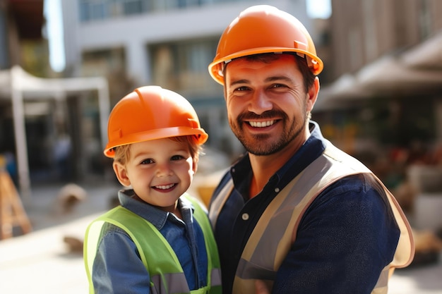 Foto construyendo recuerdos padre e hijo en el trabajo