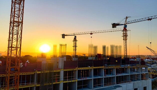 Construyendo sueños Foto gratis de trabajadores de la construcción al atardecer Testigos del arte del progreso