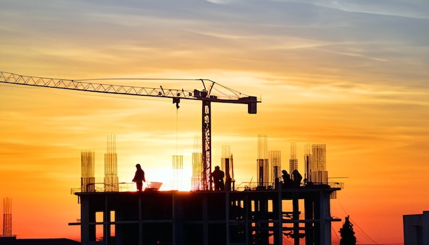 Construyendo sueños Foto gratis de trabajadores de la construcción al atardecer Testigos del arte del progreso