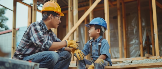 Foto construyendo vínculos un viaje multigeneracional de carpintería y mentoría en un sitio de construcción