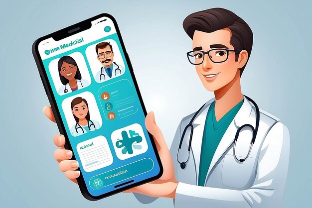 Consulta médica en línea con médicos y trabajadores médicos cuidado de la salud y concepto de tecnología moderna Paciente consultando a un médico utilizando una aplicación móvil