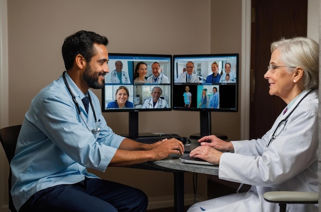Foto consulta de telemedicina en una clínica moderna