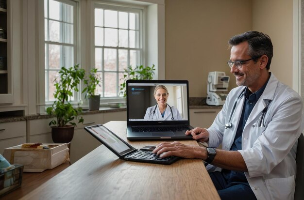 Foto consulta de telemedicina en una clínica moderna