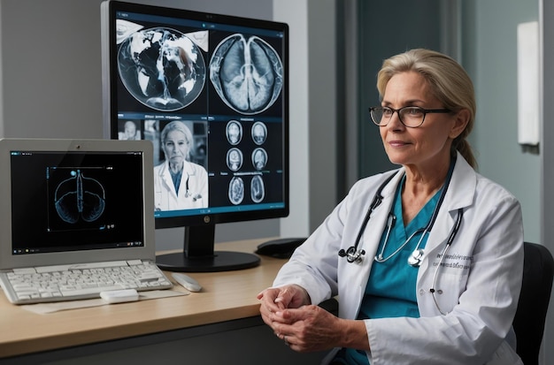 Foto consulta de telemedicina en una clínica moderna